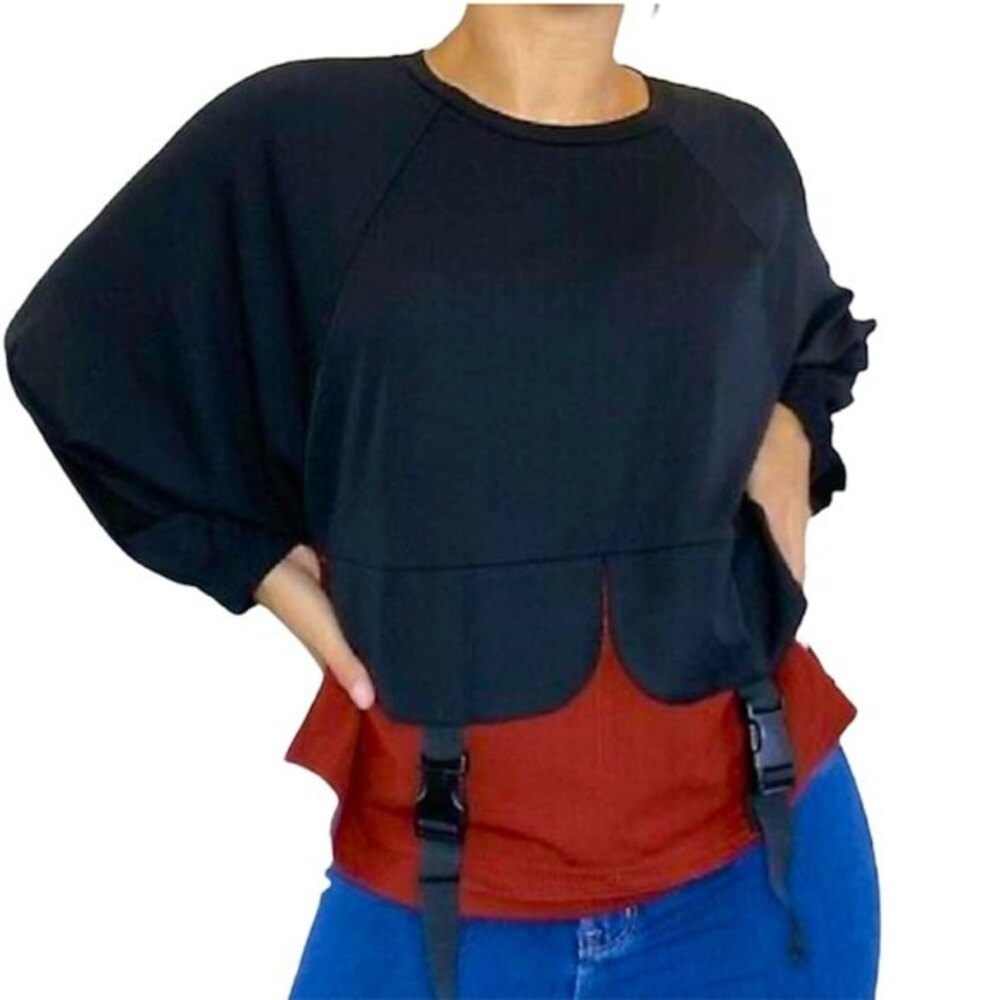 Zara Rust and Black Buckled Pockets Top L